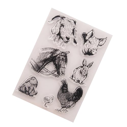 ＣＨＡＭＥＥＮ Transparente Stempel In Tier Schaf Schwein Pferd Kaninchen Huhn Dynamic Silikonstempel Transparente Gummistempel für Die Kartengestaltung Fotoalbum Dekoration und DIY Scrapbooking von ＣＨＡＭＥＥＮ