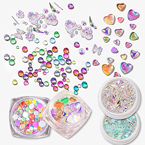 CHANGAR Kristallglas Meerjungfrau Strasssteine 3D Schmetterling Blume Nagel Charms Liebe Herz Kristall gemischte Edelsteine Nagel Strasssteine für Nagelkunst Dekoration & DIY Handwerk Design (4 Boxen) von CHANGAR