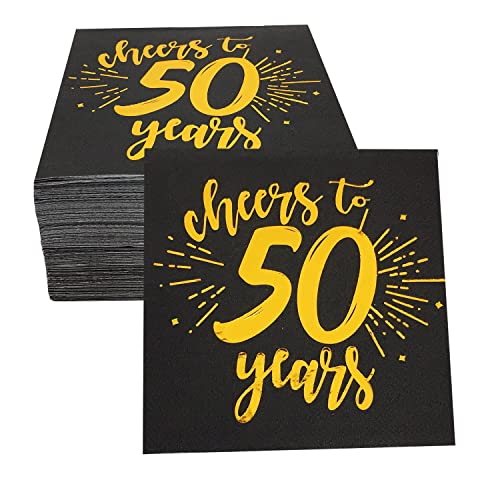 80 Stück goldene 50. Geburtstag Abendessen Feier Party Dekorative Serviette Schwarz 50. Geburtstag Dekorative Herren und Damen Partyzubehör Cocktail-Servietten in einem schwarzen, Cheers to 50 Years von CHANGCAO