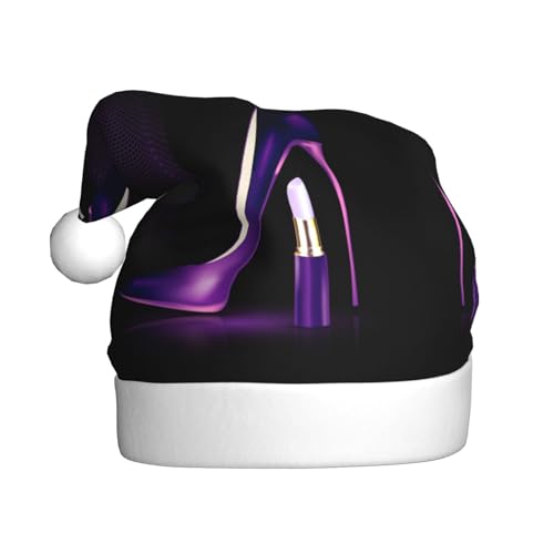 CHANGLEI Elegante violette High Heels Weihnachtsmütze für Erwachsene, bedruckt, bequem, klassisch, Plüsch, Weihnachtsmannmütze für Weihnachten, festliche Party von CHANGLEI