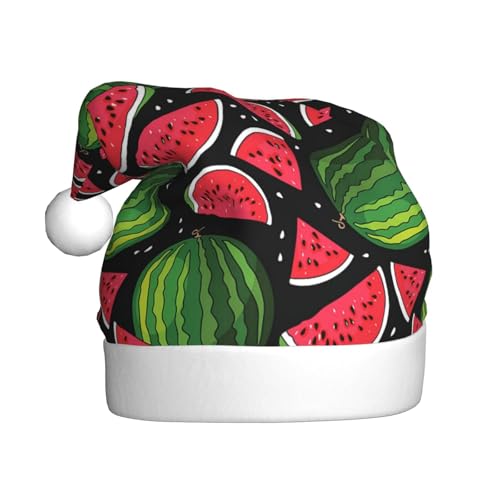 CHANGLEI Wassermelonen-Weihnachtsmütze für Erwachsene, bedruckt, bequem, klassisch, Plüsch, Weihnachtsmannmütze für Weihnachten, festliche Party von CHANGLEI