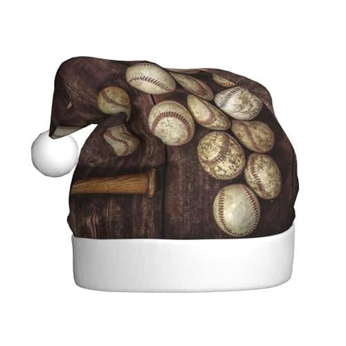 CHANGLEI Weihnachtsmütze aus Holz mit Baseballmotiv für Erwachsene, bequem, klassisch, Plüsch, Weihnachtsmannmütze für Weihnachten, festliche Party von CHANGLEI