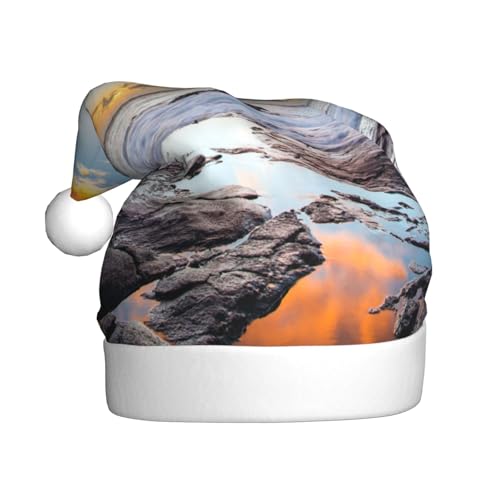 CHANGLEI Weihnachtsmütze für Erwachsene, Motiv: Sonnenuntergang, Wolken, Küste, Hawaii, bedruckt, bequem, klassisch, Plüsch, Weihnachtsmannmütze für Weihnachten, festliche Party von CHANGLEI