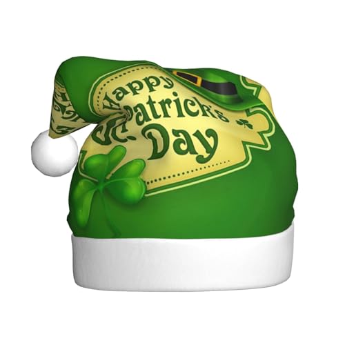 CHANGLEI Weihnachtsmütze für Erwachsene, bedruckt mit Aufschrift "Happy St. Patrick's Day", bequem, klassisch, Plüsch, Weihnachtsmannmütze für Weihnachten, festliche Party von CHANGLEI