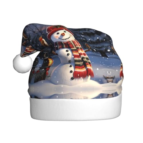 CHANGLEI Weihnachtsmütze mit Schneemann-Motiv, für Erwachsene, bequem, klassisch, Plüsch, Weihnachtsmannmütze für Weihnachten, festliche Party von CHANGLEI