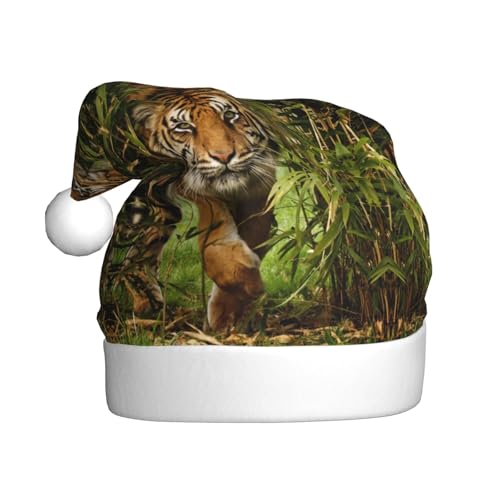 CHANGLEI Weihnachtsmütze mit Tiger-Motiv, bedruckt, bequem, klassisch, Plüsch, Weihnachtsmannmütze für Weihnachten, festliche Party von CHANGLEI