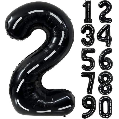 101,6 cm große Rennwagen Geburtstagsballons Rennstrecke Schwarz Nummer 2 Ballon groß Mylar Schwarz 2 Ballon Jungen 2. Geburtstag Rennauto Themenparty Dekor Supplies von CHANGZHONG