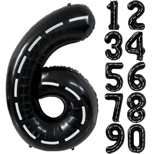 101,6 cm große Rennwagen Geburtstagsballons Rennstrecke Schwarz Nummer 6 Ballon groß Mylar Schwarz 6 Ballon Jungen 6. Geburtstag Rennauto Themenparty Dekor Supplies von CHANGZHONG