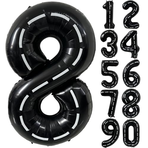 101,6 cm große Rennwagen Geburtstagsballons Rennstrecke Schwarz Zahl 8 Ballon groß Mylar Schwarz 8 Ballon Jungen 8. Geburtstag Rennauto Themenparty Dekor Supplies von CHANGZHONG