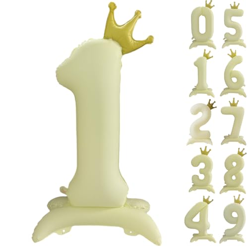 106.7 cm Weiß Zahl 1 Ballon Vintage Frosted White Crown Balloon 0-9 Standing Number 1 Balloon with Crown Birthday Party Decorations Supplies Digital 1 von CHANGZHONG