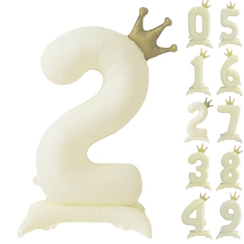 106.7 cm Weiß Zahl 2 Ballon Vintage Frosted White Crown Balloon 0-9 Standing Number 2 Balloon with Crown Birthday Party Decorations Supplies Digital 2 von CHANGZHONG