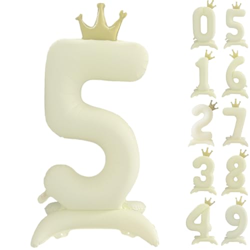 106.7 cm Weiß Zahl 5 Ballon Vintage Frosted White Crown Balloon 0-9 Standing Number 5 Balloon with Crown Birthday Party Decorations Supplies Digital 5 von CHANGZHONG