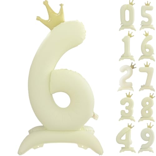 106.7 cm Weiß Zahl 6 Ballon Vintage Frosted White Crown Balloon 0-9 Standing Number 6 Balloon with Crown Birthday Party Decorations Supplies Digital 6 von CHANGZHONG