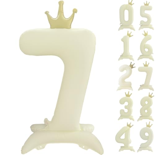 106.7 cm Weiß Zahl 7 Ballon Vintage Frosted White Crown Balloon 0-9 Standing Number 7 Balloon with Crown Birthday Party Decorations Supplies Digital 7 von CHANGZHONG