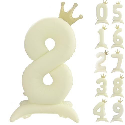 106.7 cm Weiß Zahl 8 Ballon Vintage Frosted White Crown Balloon 0-9 Standing Number 8 Balloon with Crown Birthday Party Decorations Supplies Digital 8 von CHANGZHONG