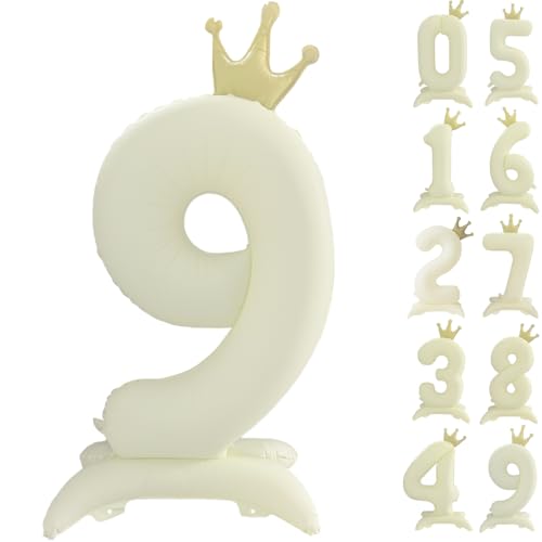 106.7 cm Weiß Zahl 9 Ballon Vintage Frosted White Crown Balloon 0-9 Standing Number 9 Balloon with Crown Birthday Party Decorations Supplies Digital 9 von CHANGZHONG