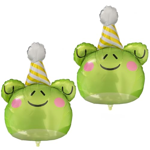 2 Stück Frosch Ballons Froschkopf Luftballon Tier Geburtstag Ballon Happy Birthday Deko Folienballon für Kinder Geburtstag Junge Mädchen Party Deko von CHANGZHONG