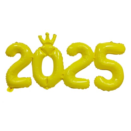 2025 Krone Siamesische Zahlen Ballon Neujahr Luftballons Abschlussdekorationen Silvester Party Supplies Zahl Folienballons Klasse 2025 Banner Hintergrund Dekoration Weihnachten Geburtstag Gelb von CHANGZHONG