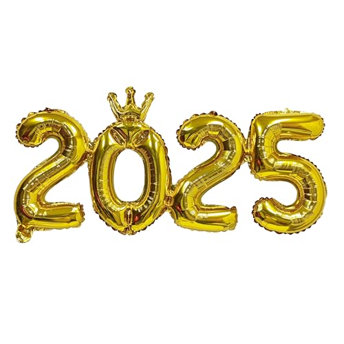 2025 Krone Siamesische Zahlen Ballon Neujahr Luftballons Abschlussdekorationen Silvester Party Supplies Zahl Folienballons Klasse 2025 Banner Hintergrund Dekoration Weihnachten Geburtstag Gold von CHANGZHONG