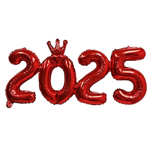 2025 Krone Siamesische Zahlen Ballon Neujahr Luftballons Abschlussdekorationen Silvester Party Supplies Zahl Folienballons Klasse 2025 Banner Hintergrund Dekoration Weihnachten Geburtstag Rot von CHANGZHONG