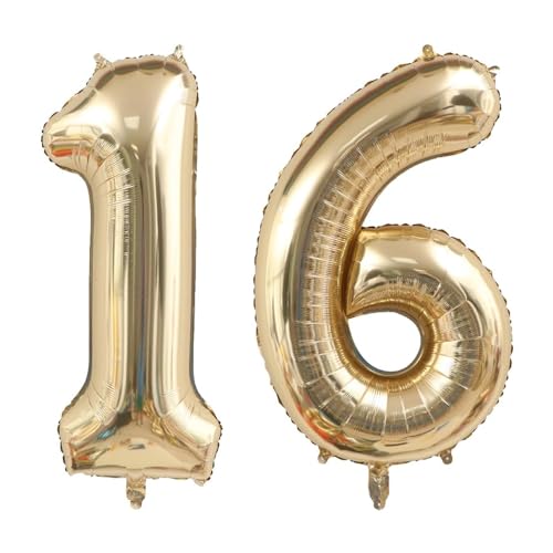 40 Zoll Gold Luftballon Zahlen 16 Champagner Gold Ballon 16. Geburtstag Deko Hell Gold Folienballon Zahl 16 Riesenzahl Ballon 16 Party Hochzeit Kindergeburtstag Geburtstag Nummer 16 von CHANGZHONG