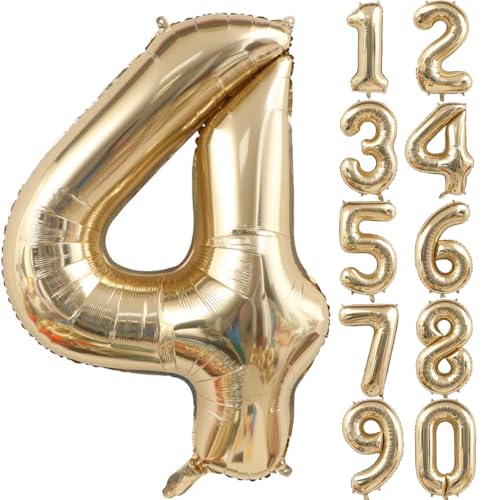 40 Zoll Gold Luftballon Zahlen 4 Hellgold Ballons 4 Champagner Gold Ballon 4. Geburtstag Deko Hell Gold Folienballon Zahl 4 Riesenzahl Ballon 4 Party Hochzeit Kindergeburtstag Geburtstag (Nummer 4) von CHANGZHONG