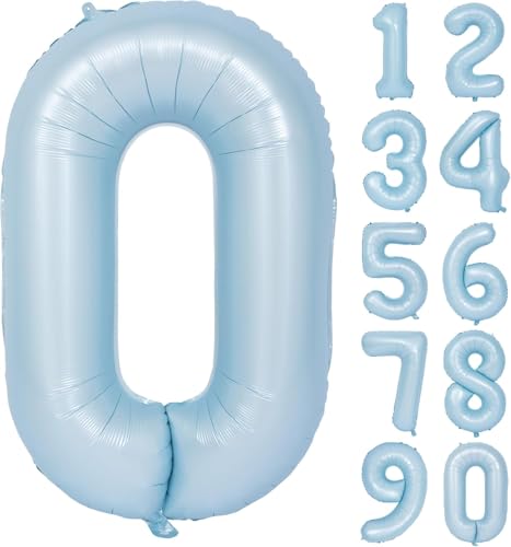 Blau Luftballon 0 Matte Blau Nummer 0 Folienballon Hell Blau 0 Ballons 40 Zoll Mylar Helium Ballon für Geburtstag Party Dekorationen Mädchen Jungen Baby Dusche Hochzeit Jahrestag Deko (Nummer 0) von CHANGZHONG