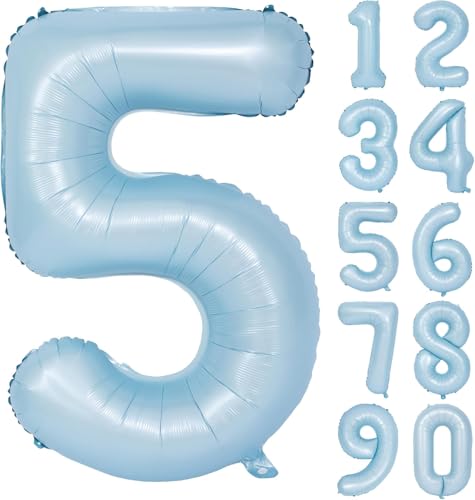 Blau Luftballon 5 Matte Blau Nummer 5 Folienballon Hell Blau 5 Ballons 40 Zoll Mylar Helium Ballon für Geburtstag Party Dekorationen Mädchen Jungen Baby Dusche Hochzeit Jahrestag Deko (Nummer 5) von CHANGZHONG