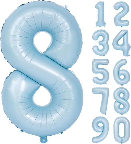 Blau Luftballon 8 Matte Blau Nummer 8 Folienballon Hell Blau 8 Ballons 40 Zoll Mylar Helium Ballon für Geburtstag Party Dekorationen Mädchen Jungen Baby Dusche Hochzeit Jahrestag Deko (Nummer 8) von CHANGZHONG