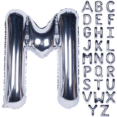 Große Mylar Folie Helium Brief Luftballons 40 Zoll Silber Luftballons Alphabet Buchstaben für Geburtstag Brautdusche Jubiläumsdekorationen(Letter M) von CHANGZHONG