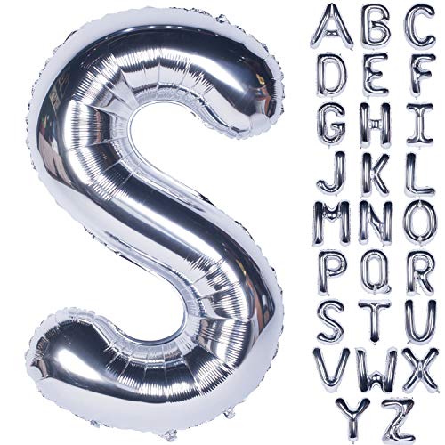 Große Mylar Folie Helium Brief Luftballons 40 Zoll Silber Luftballons Alphabet Buchstaben für Geburtstag Brautdusche Jubiläumsdekorationen(Letter S) von CHANGZHONG