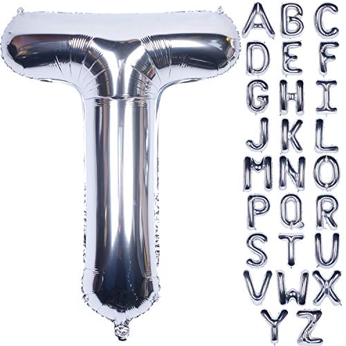 Große Mylar Folie Helium Brief Luftballons 40 Zoll Silber Luftballons Alphabet Buchstaben für Geburtstag Brautdusche Jubiläumsdekorationen(Letter T) von CHANGZHONG