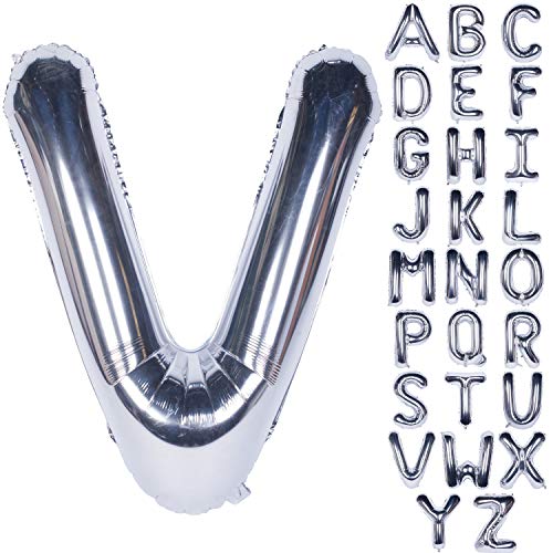 Große Mylar Folie Helium Brief Luftballons 40 Zoll Silber Luftballons Alphabet Buchstaben für Geburtstag Brautdusche Jubiläumsdekorationen(Letter V) von CHANGZHONG