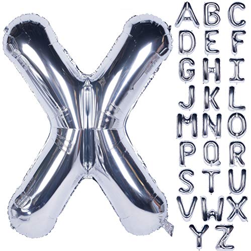 Große Mylar Folie Helium Brief Luftballons 40 Zoll Silber Luftballons Alphabet Buchstaben für Geburtstag Brautdusche Jubiläumsdekorationen(Letter X) von CHANGZHONG