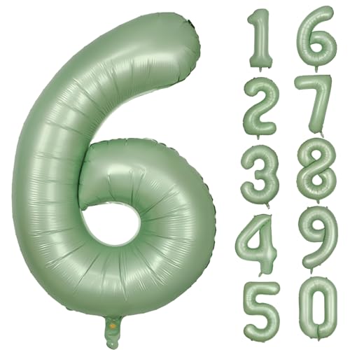 Grün Luftballon 6 Olivgrün Nummer 6 Folienballon Salbeigrün 6 Ballons 40 Zoll Mylar Helium Ballon für Geburtstag Party Dekorationen Mädchen Jungen Baby Dusche Hochzeit Jahrestag Deko (Nummer 6) von CHANGZHONG