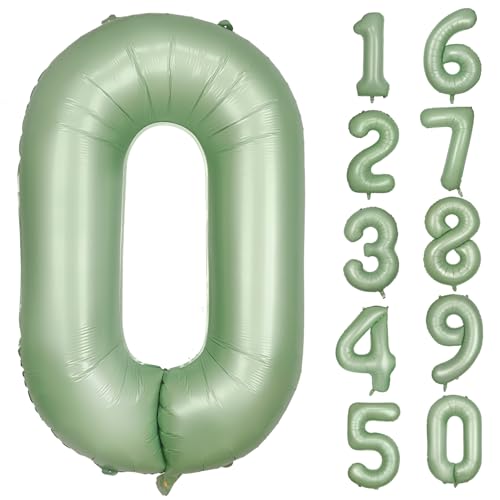 Olivgrün Folienballon Zahl 0 101.6 cm Mylar Helium Ballon für Geburtstag Party Dekorationen Salbeigrün 0 Luftballons Mädchen Jungen Babyparty Hochzeitstag Supplies (Nummer 0) von CHANGZHONG