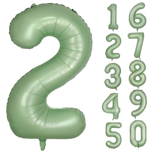 Olivgrün Folienballon Zahl 2 101.6 cm Mylar Helium Ballon für Geburtstag Party Dekorationen Salbeigrün 2 Luftballons Mädchen Jungen Babyparty Hochzeitstag Supplies (Nummer 2) von CHANGZHONG