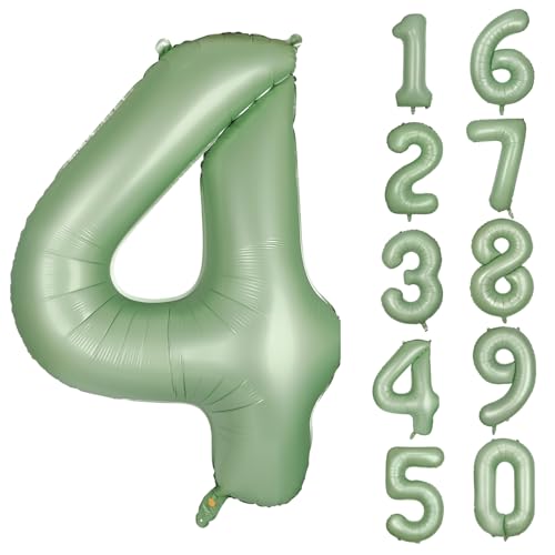 Olivgrün Folienballon Zahl 4 101.6 cm Mylar Helium Ballon für Geburtstag Party Dekorationen Salbeigrün 4 Luftballons Mädchen Jungen Babyparty Hochzeitstag Supplies (Nummer 4) von CHANGZHONG