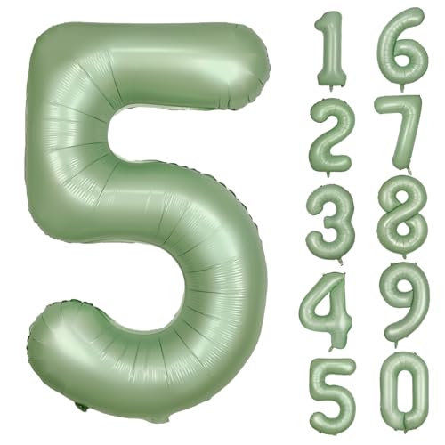 Olivgrün Folienballon Zahl 5 101.6 cm Mylar Helium Ballon für Geburtstag Party Dekorationen Salbeigrün 5 Luftballons Mädchen Jungen Babyparty Hochzeitstag Supplies (Nummer 5) von CHANGZHONG