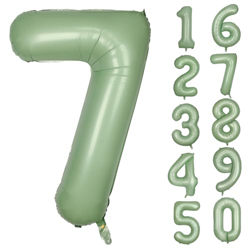 Olivgrün Folienballon Zahl 7 101.6 cm Mylar Helium Ballon für Geburtstag Party Dekorationen Salbeigrün 7 Luftballons Mädchen Jungen Babyparty Hochzeitstag Supplies (Nummer 7) von CHANGZHONG