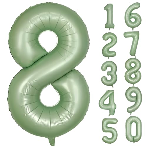 Olivgrün Folienballon Zahl 8 101.6 cm Mylar Helium Ballon für Geburtstag Party Dekorationen Salbeigrün 8 Luftballons Mädchen Jungen Babyparty Hochzeitstag Supplies (Nummer 8) von CHANGZHONG