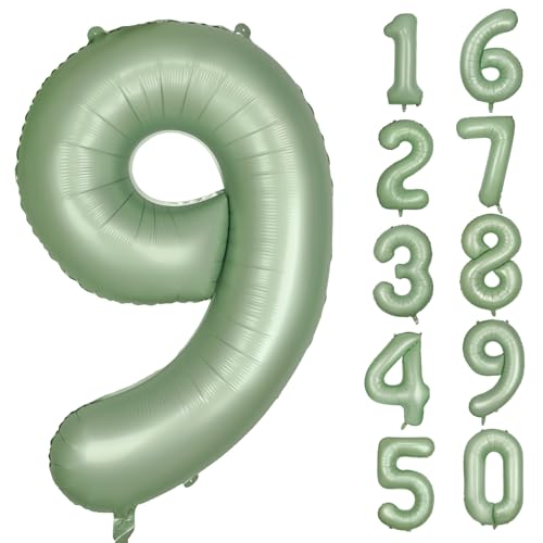 Olivgrün Folienballon Zahl 9 101.6 cm Mylar Helium Ballon für Geburtstag Party Dekorationen Salbeigrün 9 Luftballons Mädchen Jungen Babyparty Hochzeitstag Supplies (Nummer 9) von CHANGZHONG