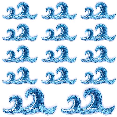 CHANZET Wave Embroidered Patches 14pcs, Preppy Patches Iron On Patches, Blue Sea Wave Embroidery Patches Applique Clothing Repair Patch for Clothes Dress Jackets Caps DIY Sewing Craft von CHANZET