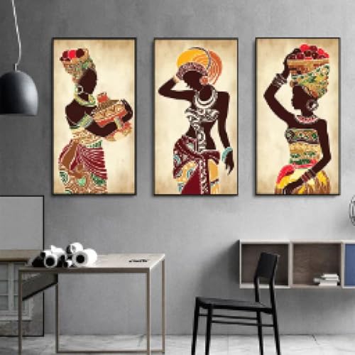 1 Stück Afrikanische Frau Leinwand Kunst Malerei Wanddekoration Poster Dekorative Gemälde Wohndekoration Raumdekor Poster 20x40cm (8x16in) x3 Rahmenlos von CHAOJIART