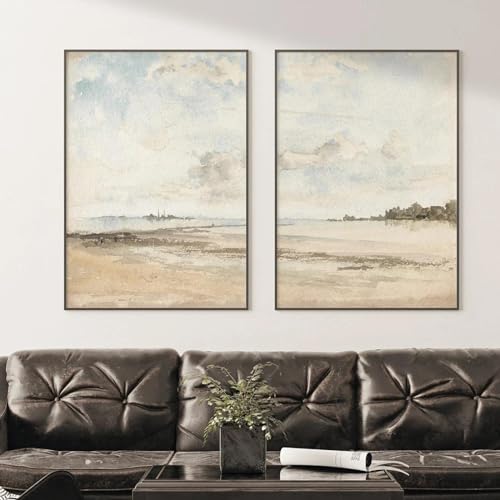 CHAOJIART Beige Strand abstrakte Leinwand Malerei moderne Küsten Poster und Druck Wandkunst Bild für Wohnzimmer minimalistische Wohnkultur 20x30cm (8x12in) x2 Rahmenlos von CHAOJIART