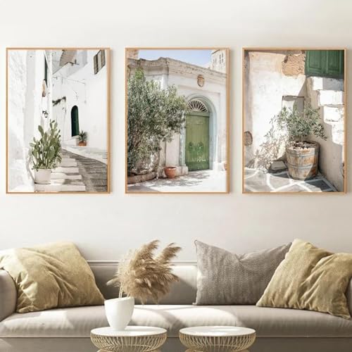 CHAOJIART Italien Antike Architektur Apulien Fotografie Reiseplakate und -drucke Boho Neutrale Wandbilder Leinwandmalerei Dekor 20x30cm (8x12 Zoll) x3 Rahmenlos von CHAOJIART