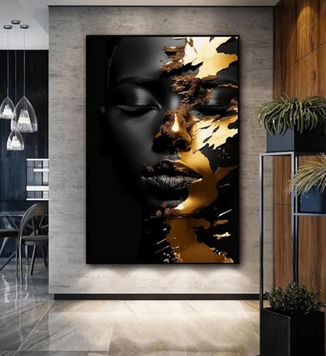 CHAOJIART Modernes afrikanisches Frauenporträt, goldener Leinwandkunst-Posterdruck, Leinwand-Wandkunst, für Wohnzimmer und Schlafzimmer, Heimdekoration, 20 x 30 cm, rahmenlos von CHAOJIART