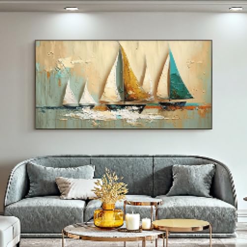 CHAOJIART Ölgemälde, abstraktes Segelboot-Ölgemälde auf Leinwand, große Wandkunst, originelles buntes Gemälde für Wohnzimmer-Wanddekoration, 30 x 60 cm, rahmenlos von CHAOJIART