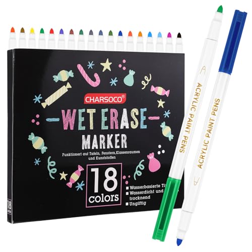 CHARSOCO Acrylstifte für Steine Wasserfest, 18 Farben Acrylfarbstift-Set, 0.7mm Bemalen Stifte, für Stein, Whiteboards, Glas, Keramik, Leinwand usw von CHARSOCO