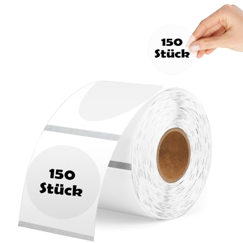 150 Stück Thermo Aufkleber Thermo Transparent Etiketten Selbstklebend Rund 50mm*50mm Thermo Etiketten Rolle für Nelko PL70e-bt Munbyn Thermo Etikettendrucker Thermo Papier von CHCAES